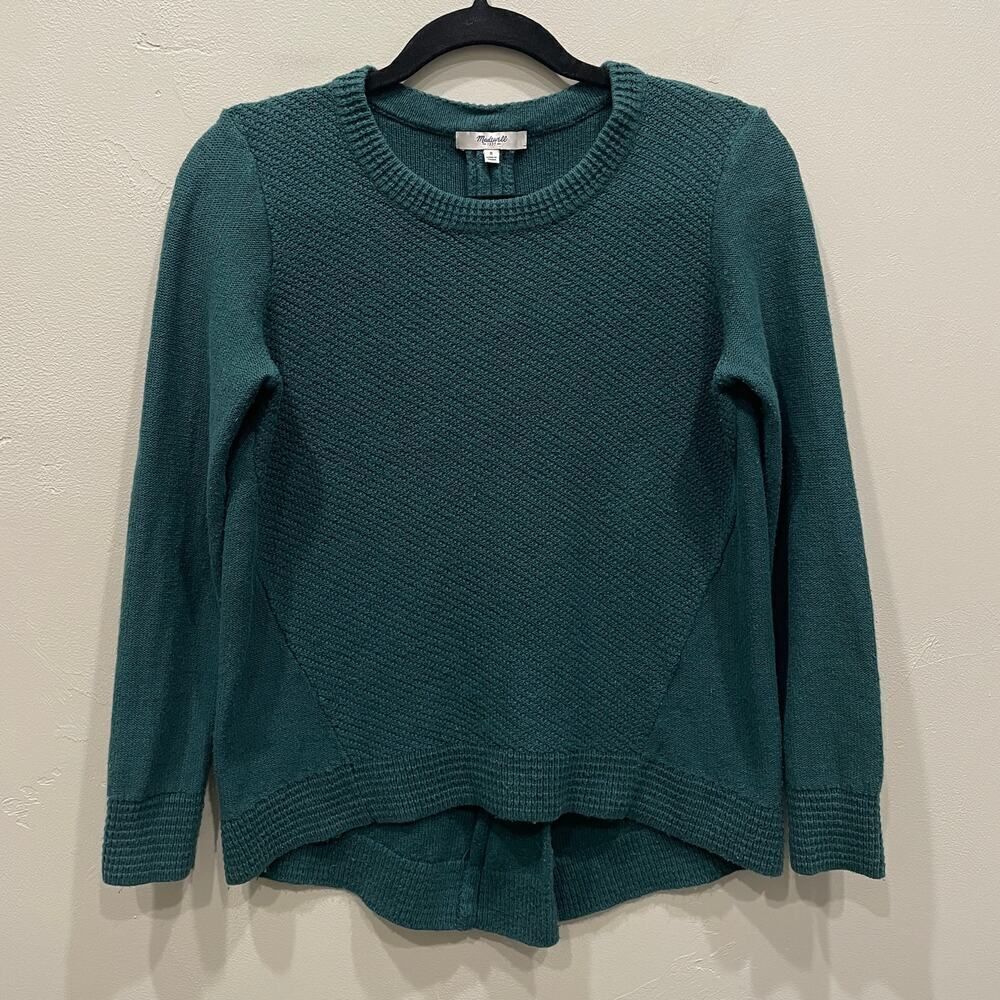 Madewell Crewneck Knit Back Zip Green Sweater - Size: Small